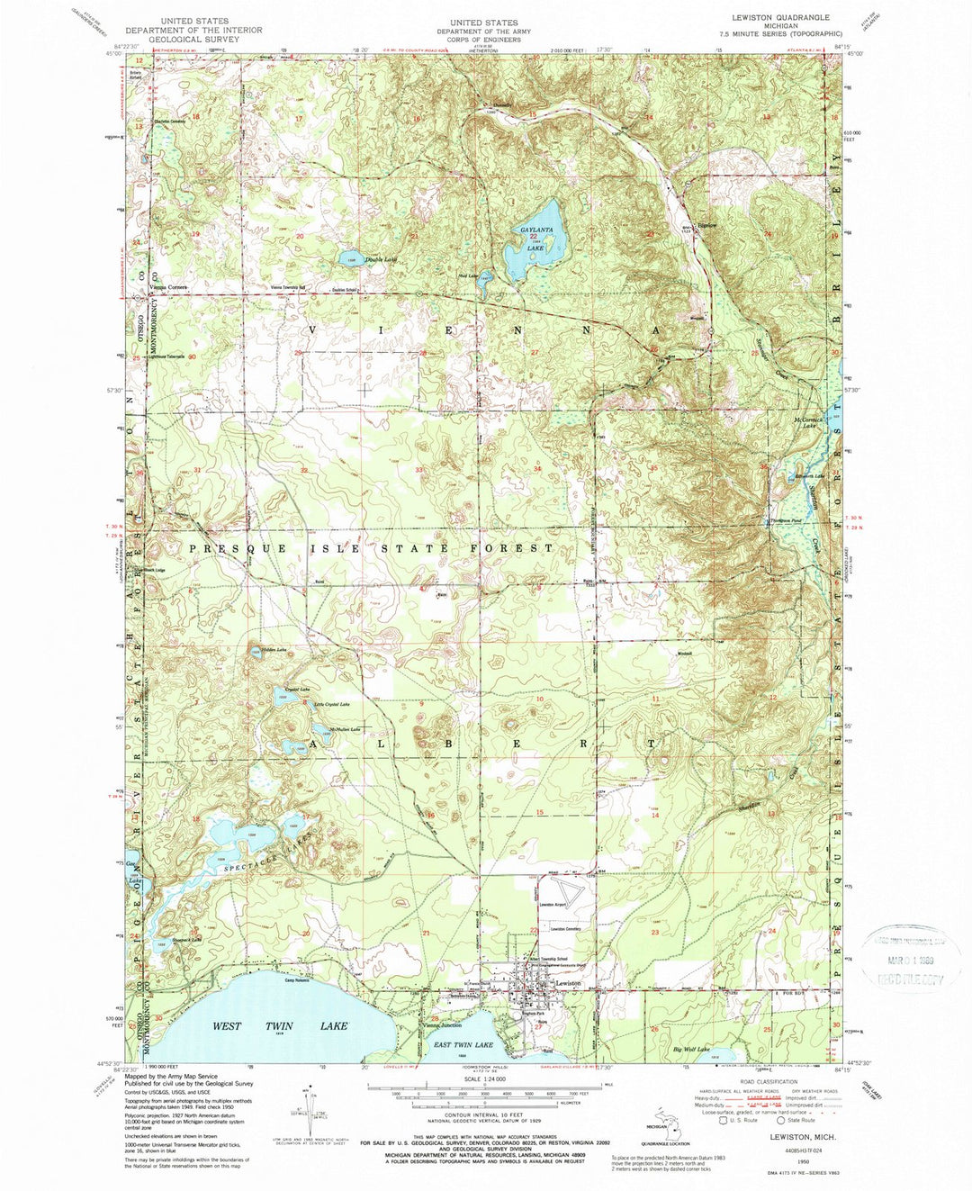 1950 Lewiston, MI - Michigan - USGS Topographic Map