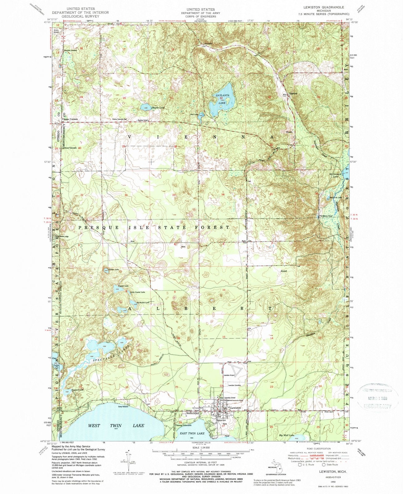 1950 Lewiston, MI - Michigan - USGS Topographic Map