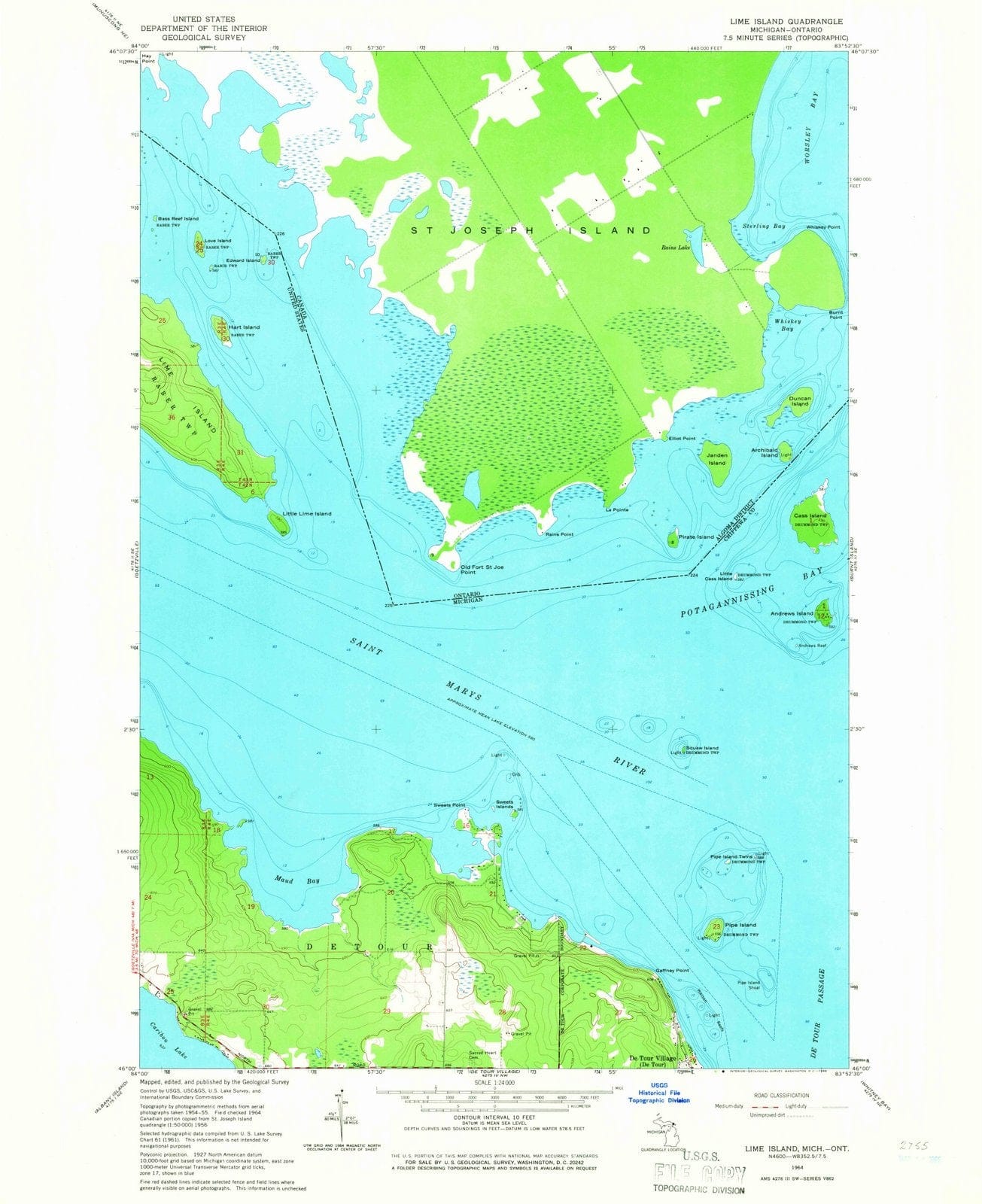 1964 Lime Island, MI - Michigan - USGS Topographic Map