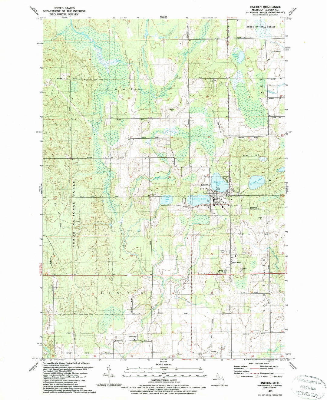 1989 Lincoln, MI - Michigan - USGS Topographic Map