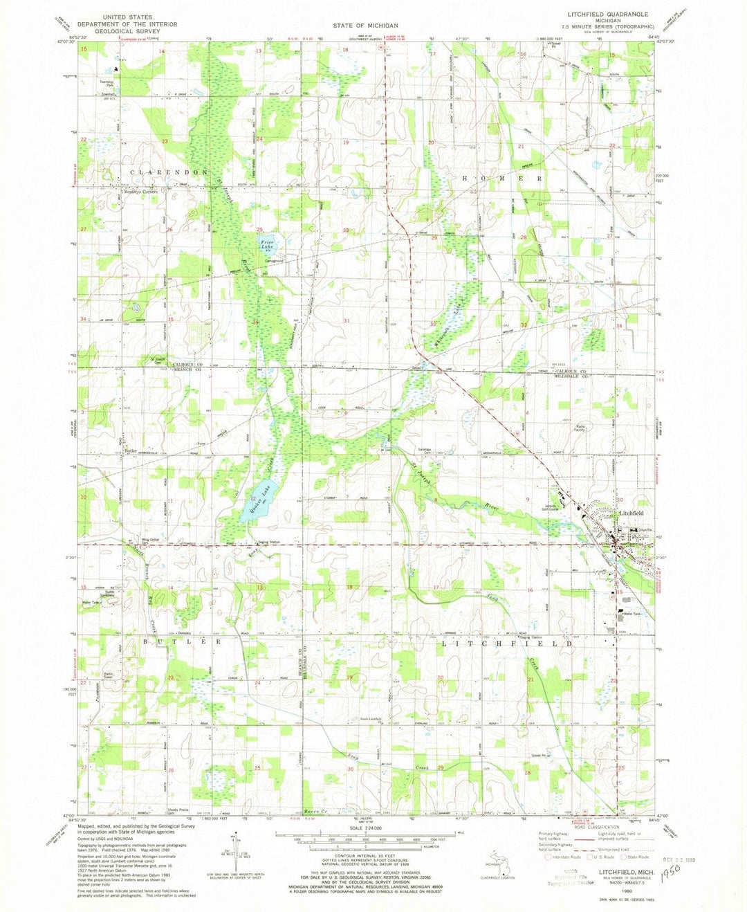 1980 Litchfield, MI - Michigan - USGS Topographic Map