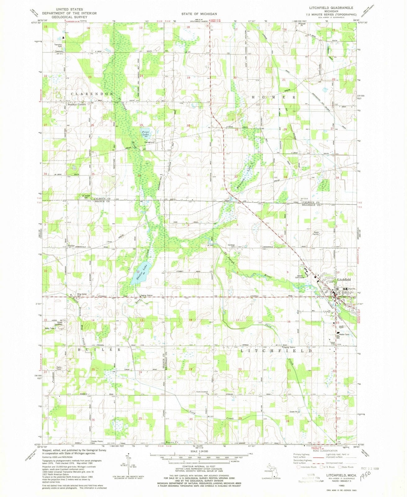 1980 Litchfield, MI - Michigan - USGS Topographic Map