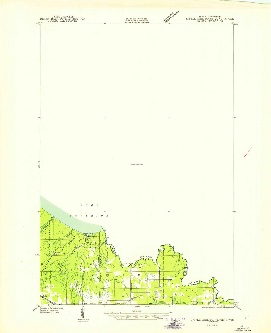 1943 Little Girls Point, MI - Michigan - USGS Topographic Map