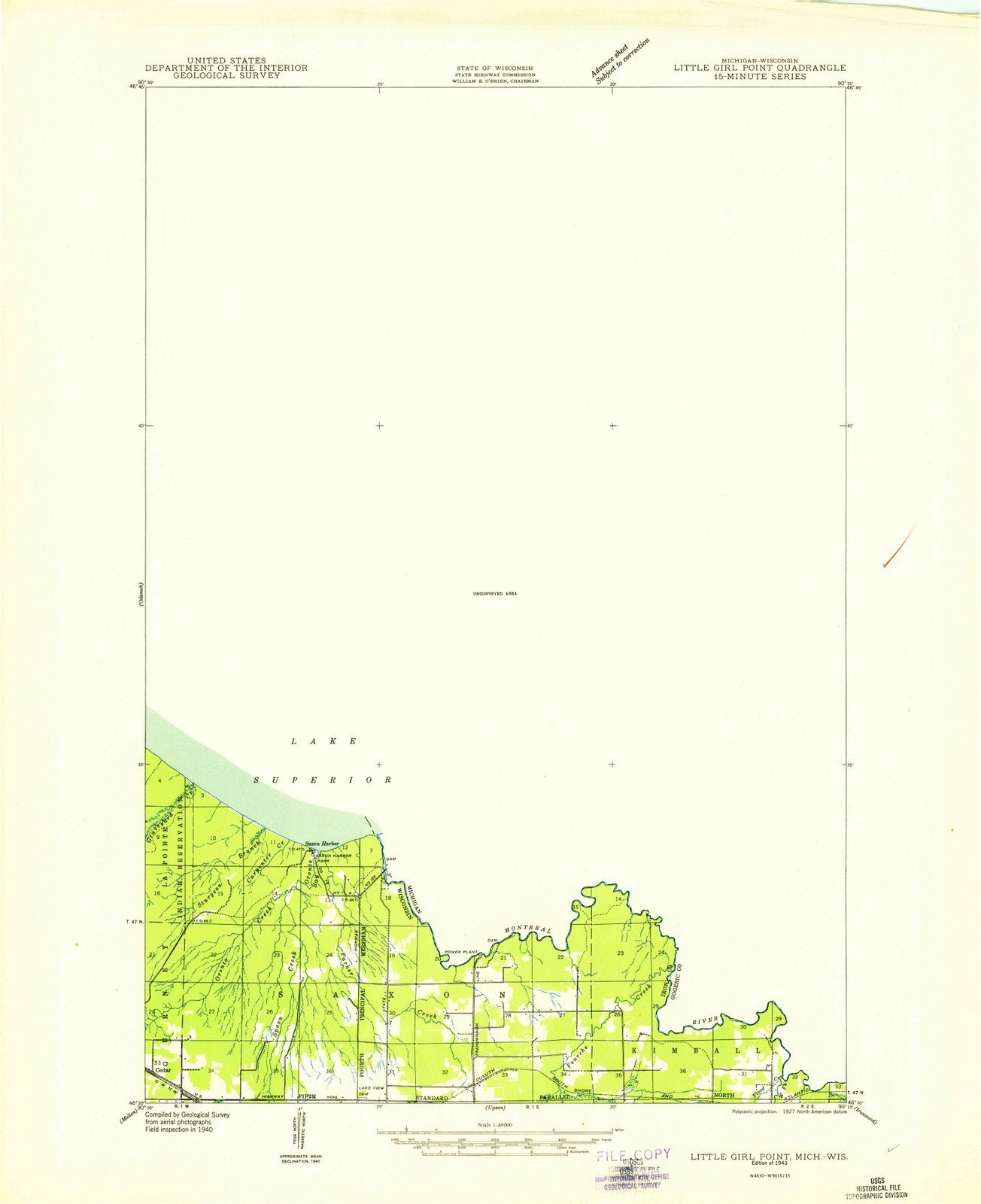 1943 Little Girls Point, MI - Michigan - USGS Topographic Map