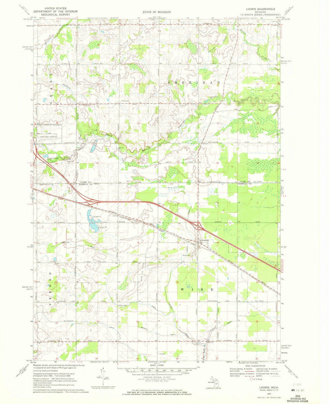 1969 Loomis, MI - Michigan - USGS Topographic Map