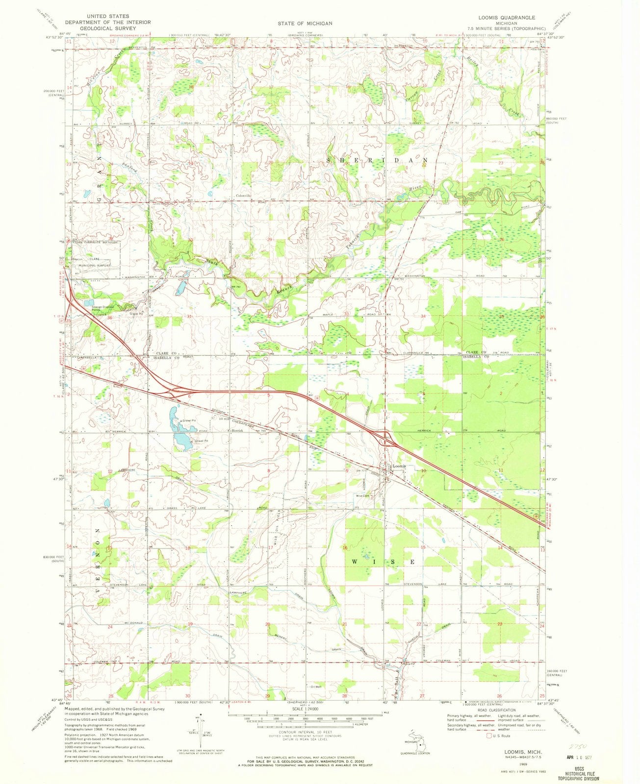 1969 Loomis, MI - Michigan - USGS Topographic Map