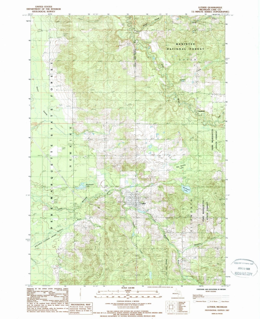 1987 Luther, MI - Michigan - USGS Topographic Map