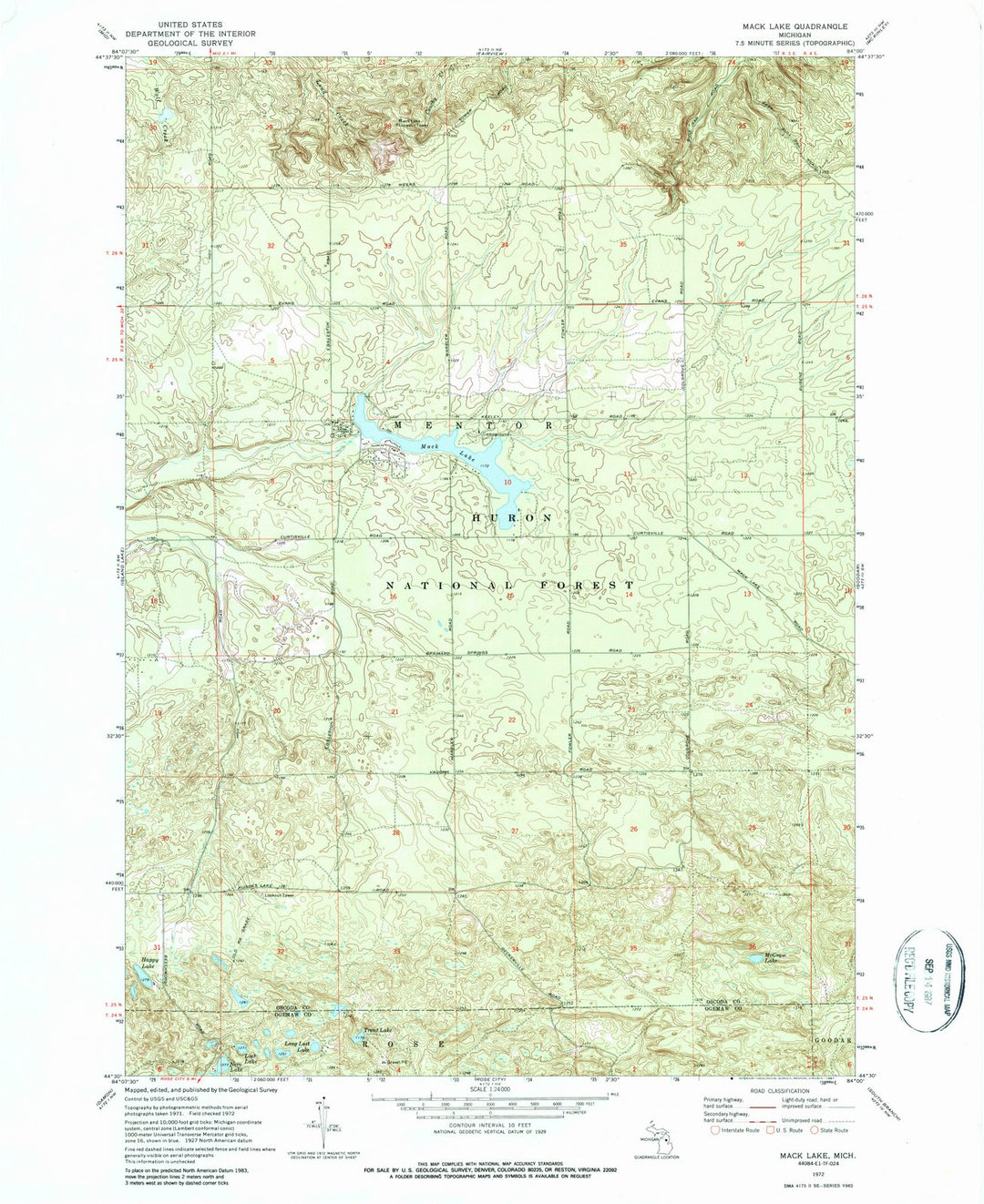 1972 Mack Lake, MI - Michigan - USGS Topographic Map