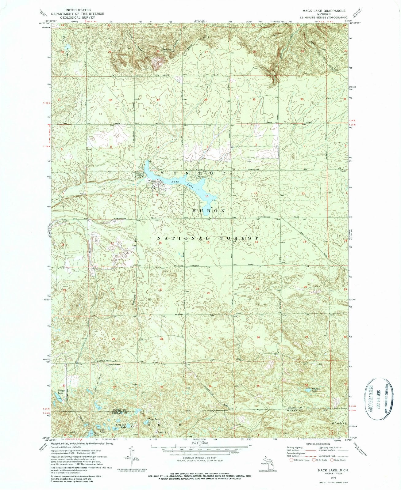 1972 Mack Lake, MI - Michigan - USGS Topographic Map