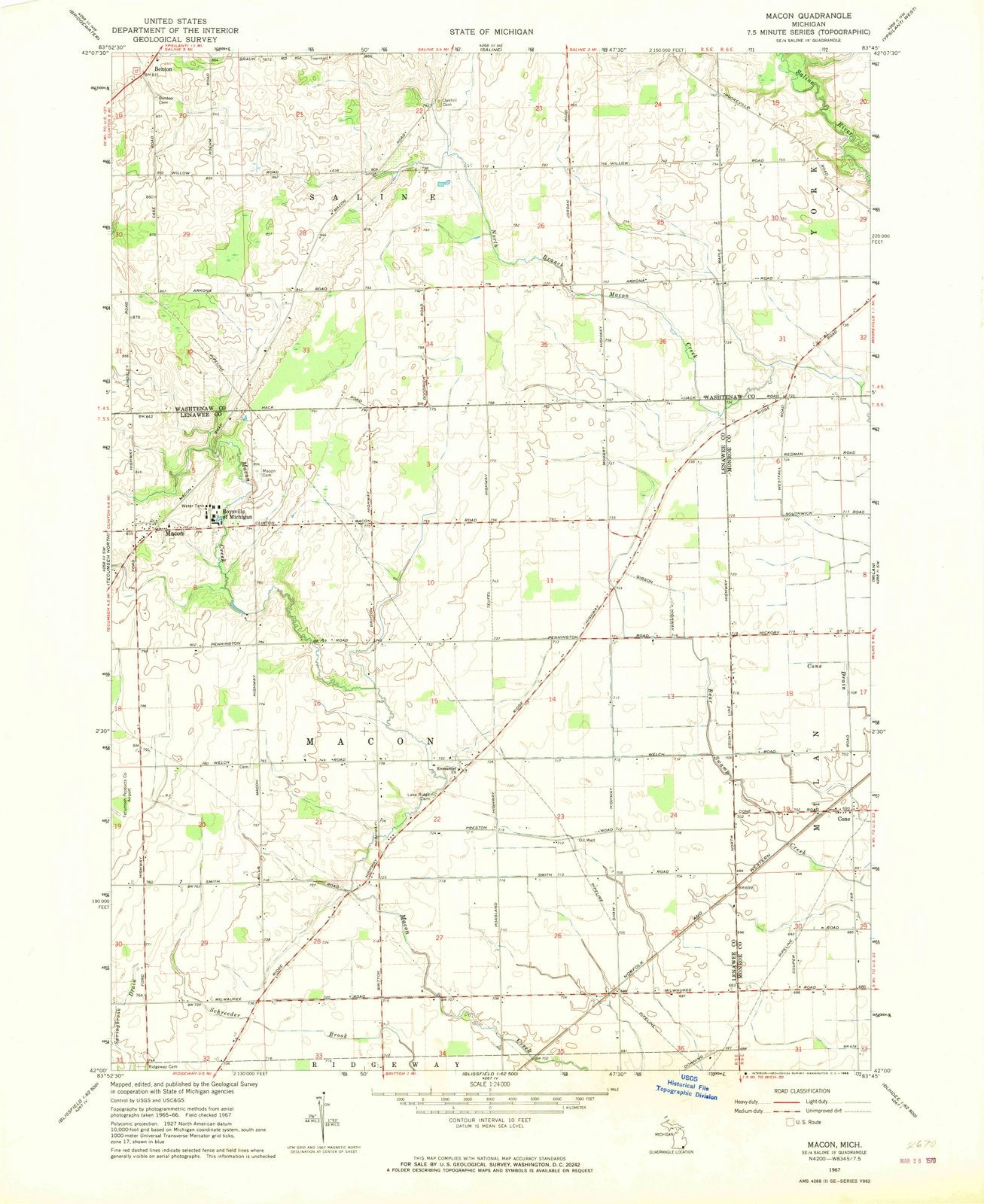 1967 Macon, MI - Michigan - USGS Topographic Map