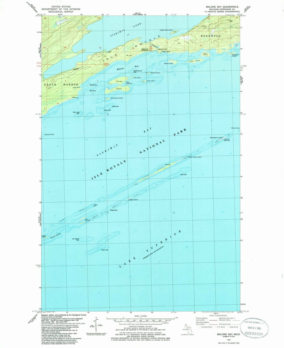 1985 Malone Bay, MI - Michigan - USGS Topographic Map