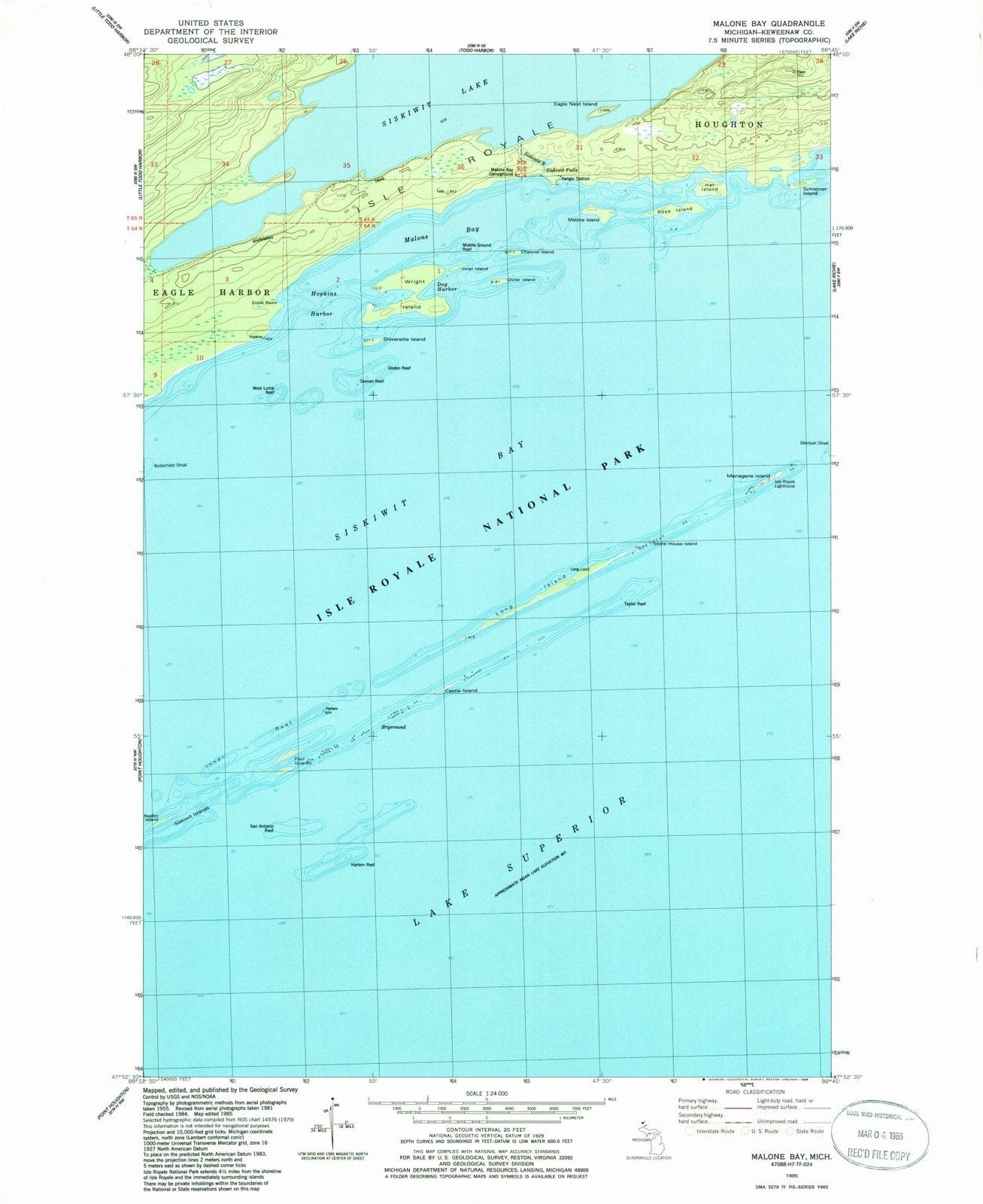 1985 Malone Bay, MI - Michigan - USGS Topographic Map