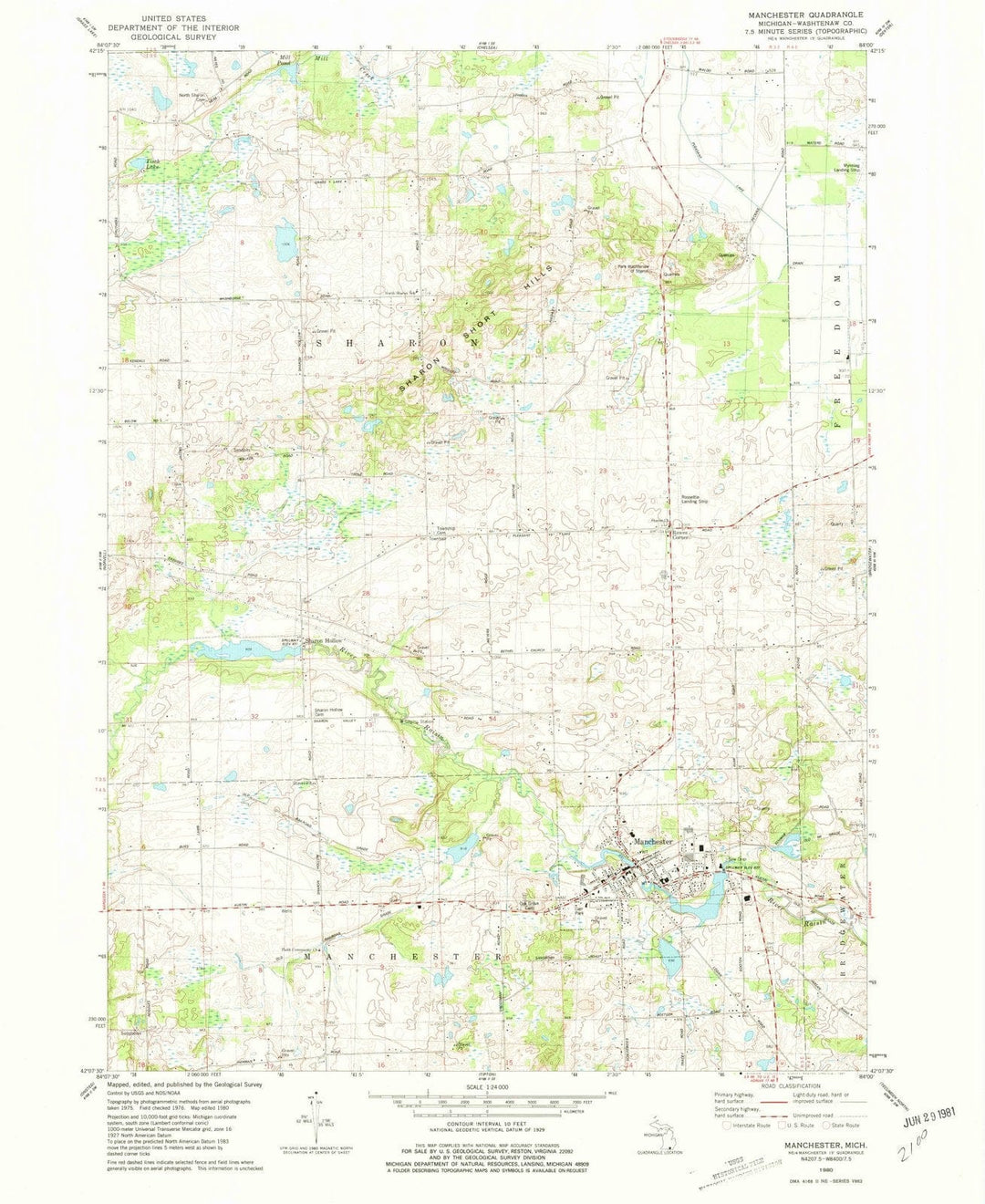 1980 Manchester, MI - Michigan - USGS Topographic Map