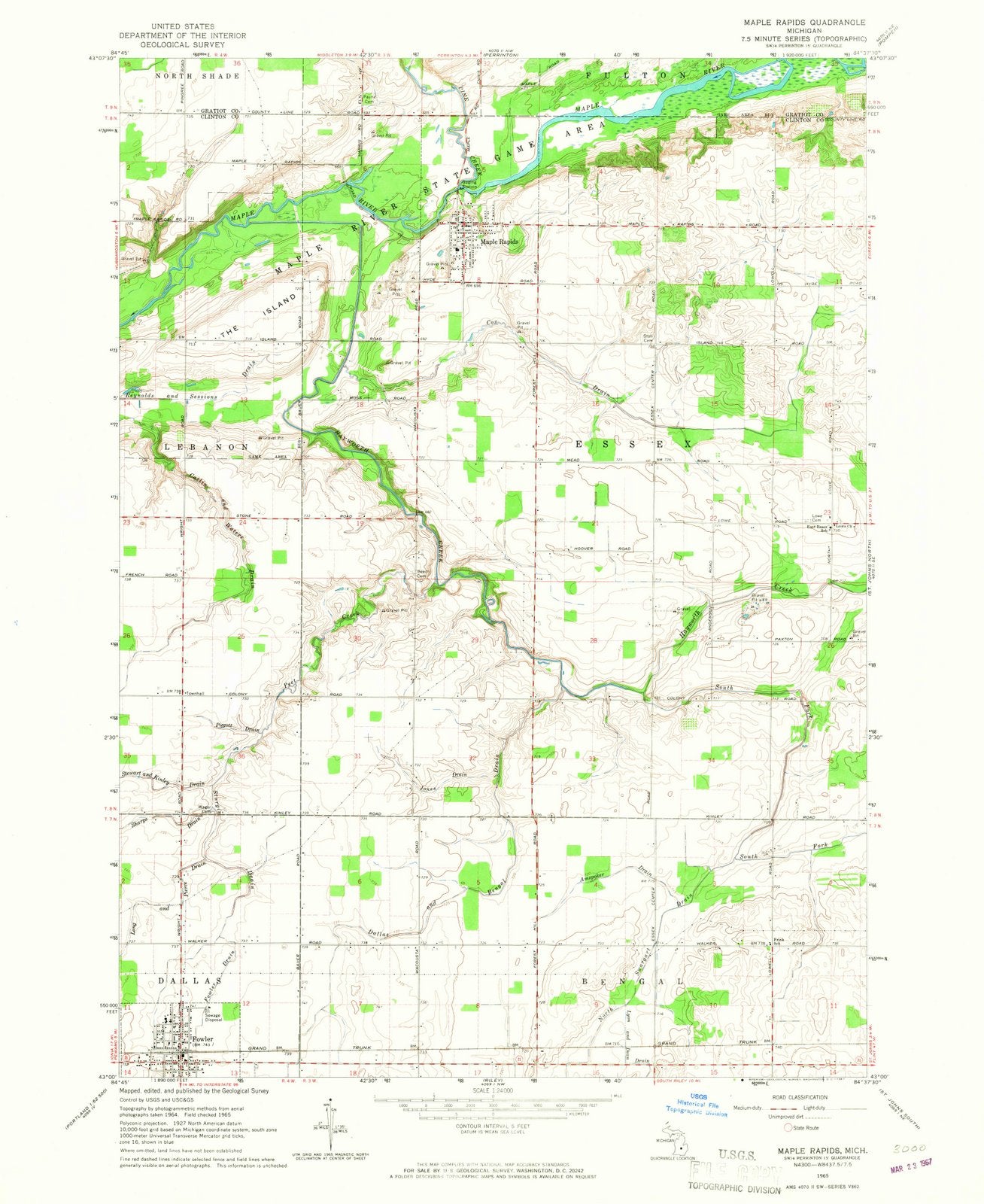 1965 Maple Rapids, MI - Michigan - USGS Topographic Map