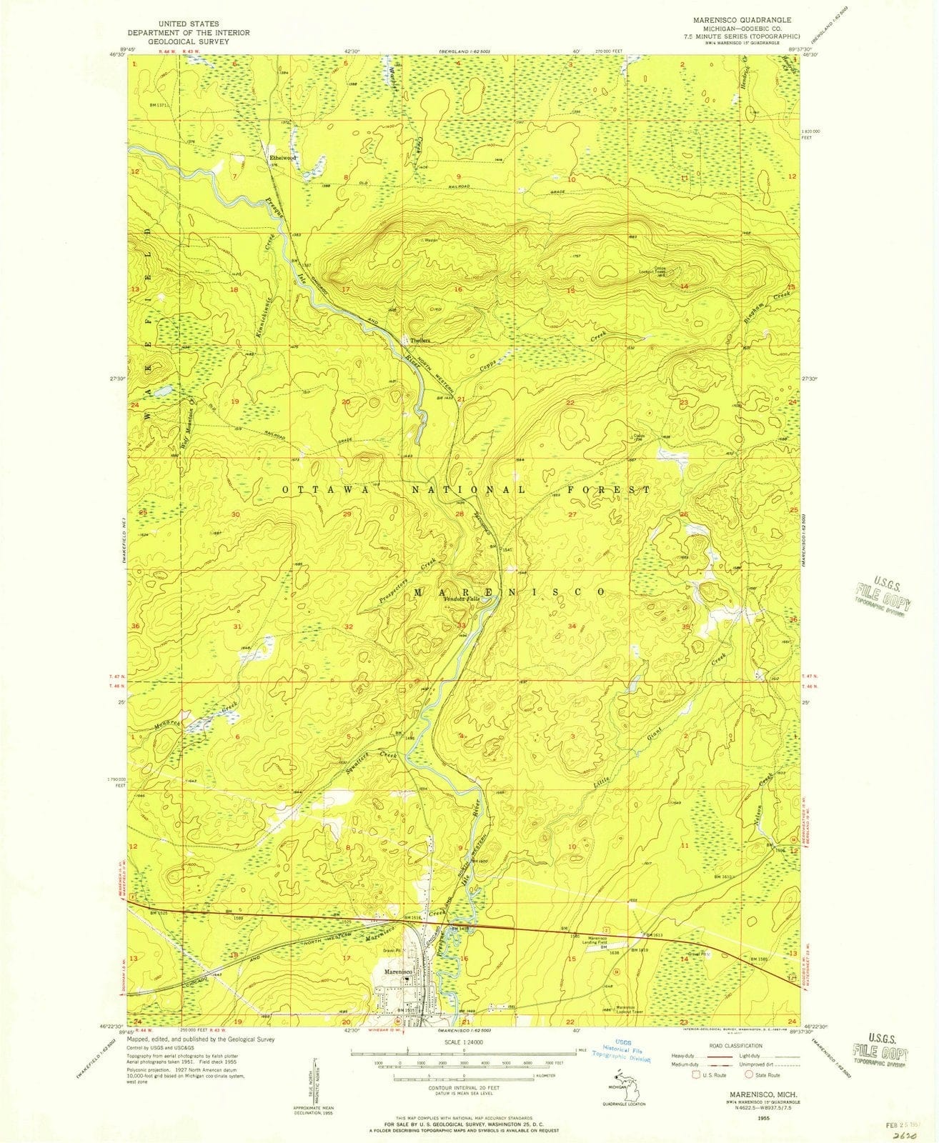1955 Marenisco, MI - Michigan - USGS Topographic Map
