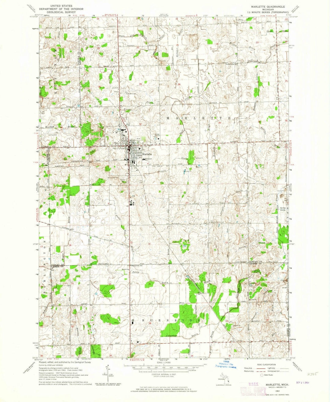 1963 Marlette, MI - Michigan - USGS Topographic Map