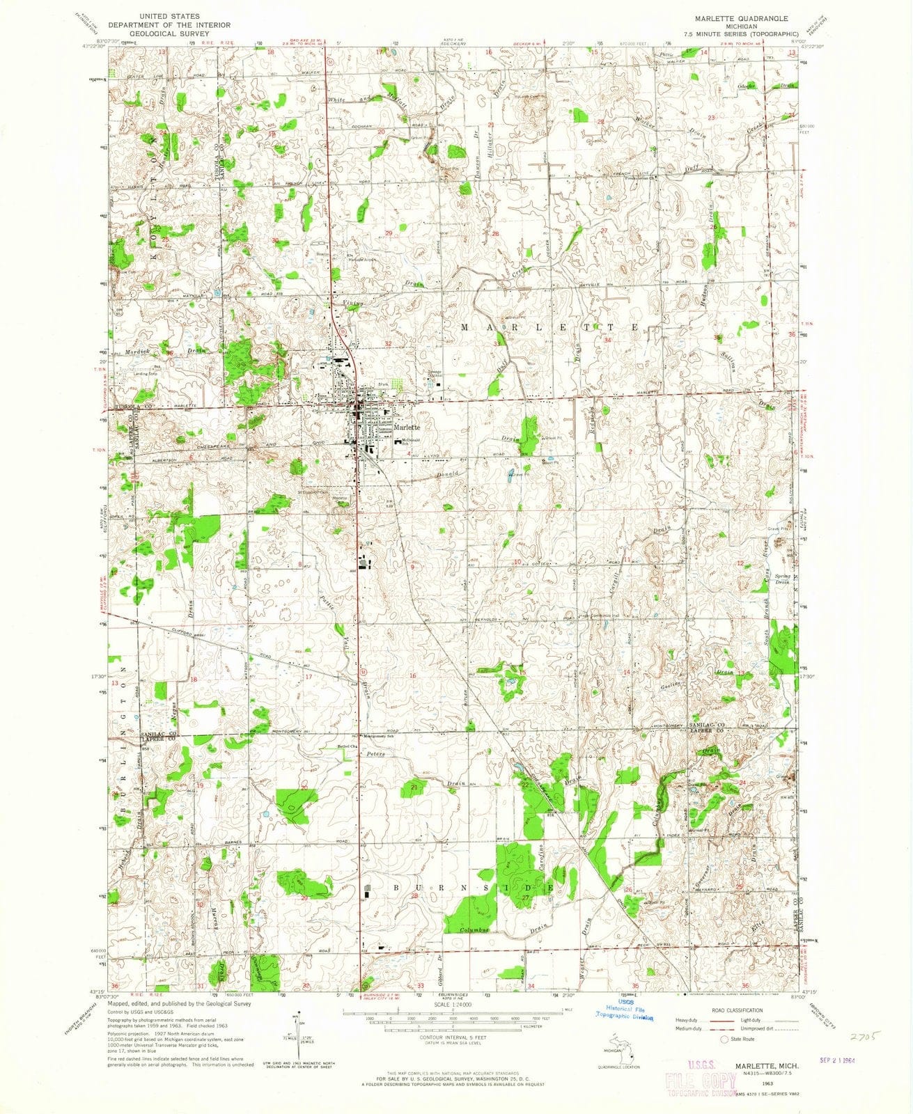 1963 Marlette, MI - Michigan - USGS Topographic Map