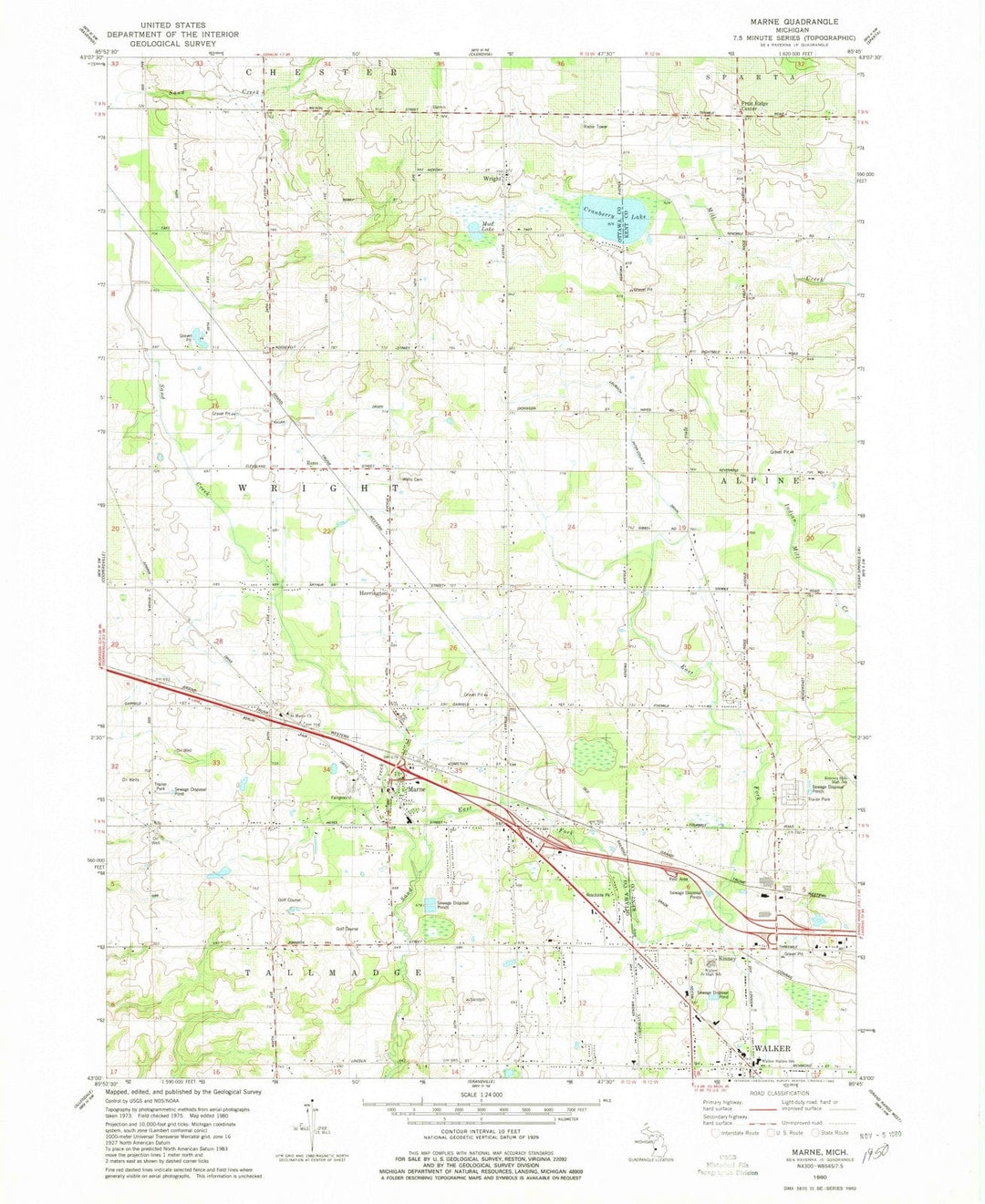 1980 Marne, MI - Michigan - USGS Topographic Map