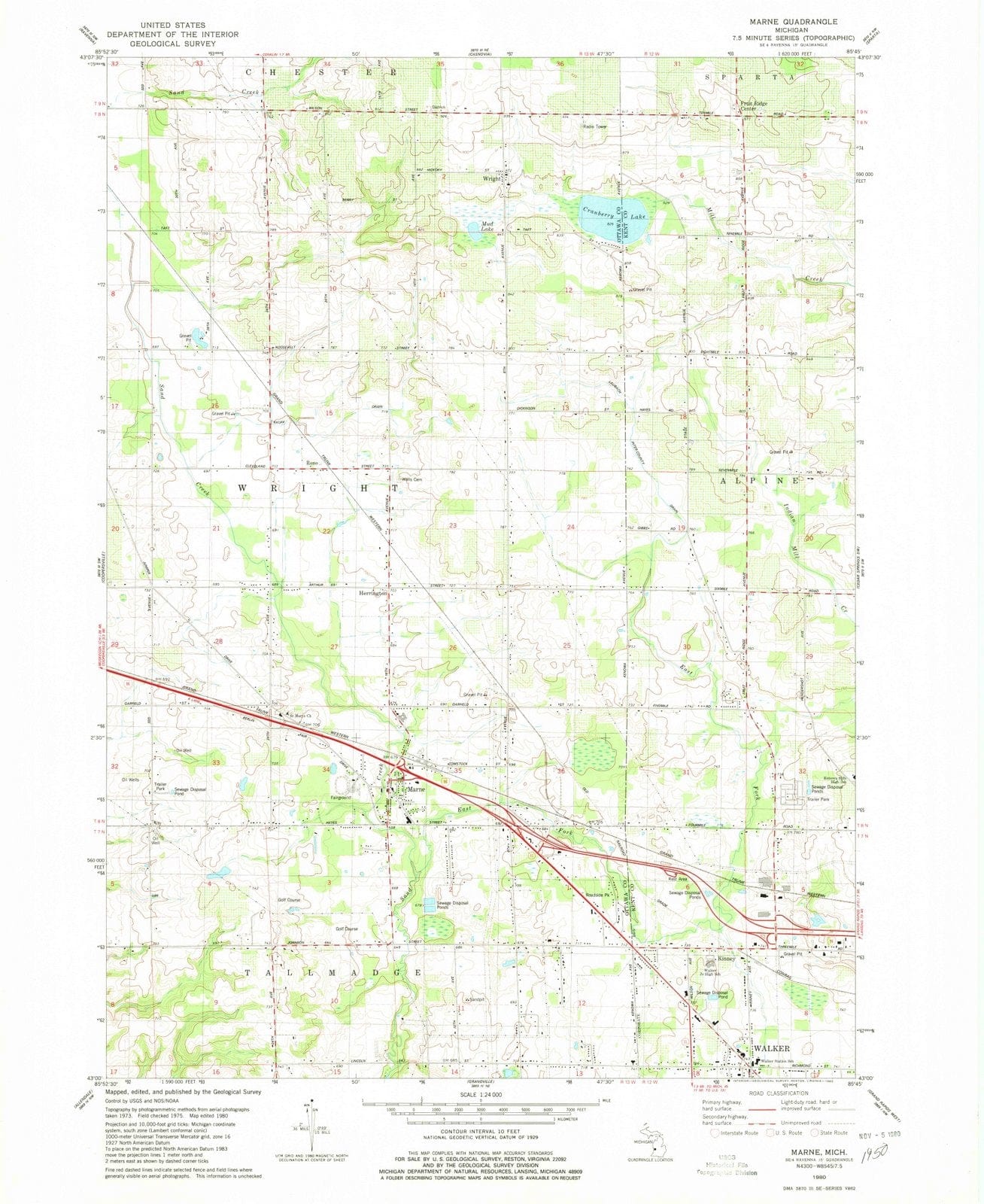 1980 Marne, MI - Michigan - USGS Topographic Map