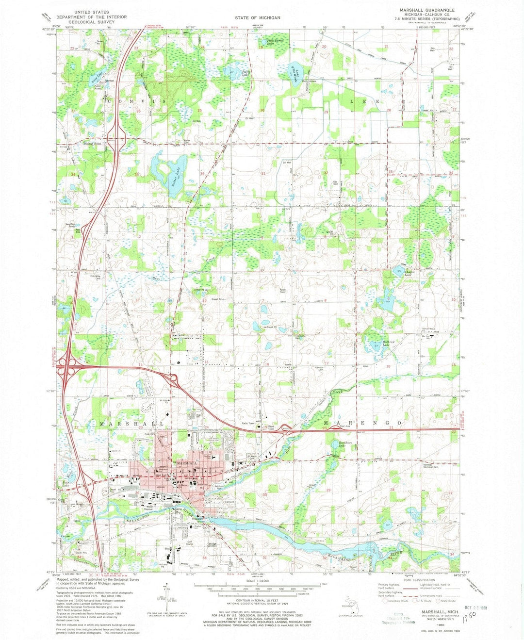 1980 Marshall, MI - Michigan - USGS Topographic Map