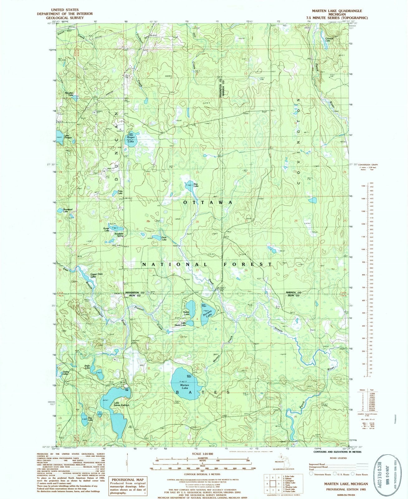 1985 Marten Lake, MI - Michigan - USGS Topographic Map