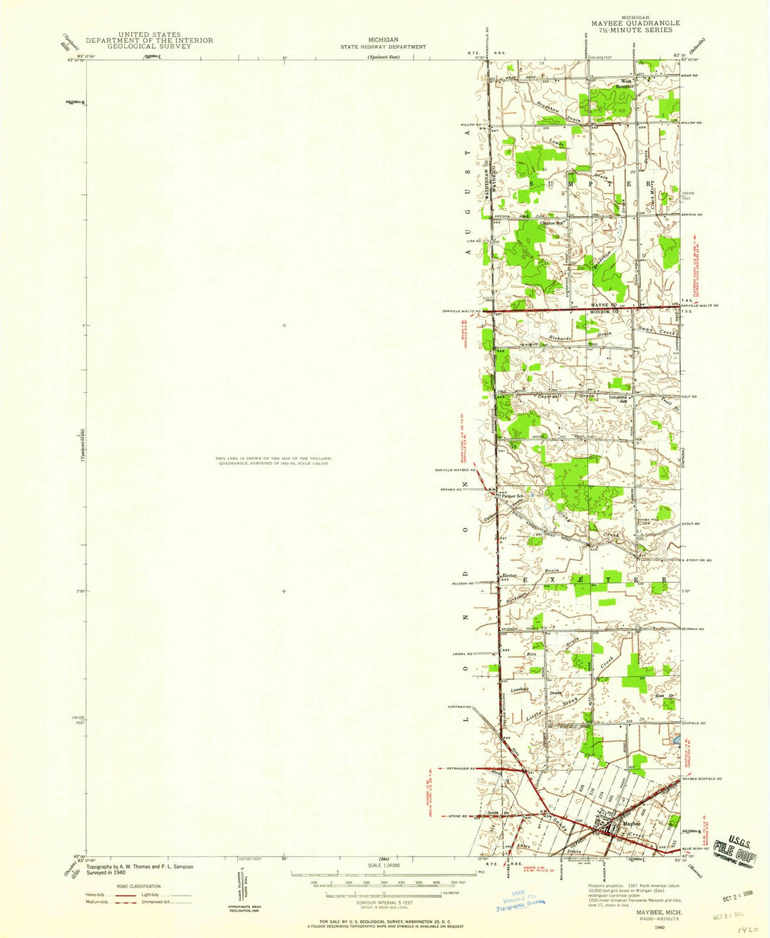 1940 Maybee, MI - Michigan - USGS Topographic Map