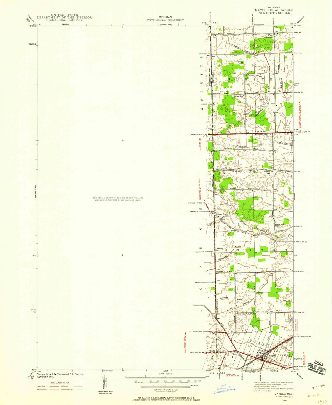 1940 Maybee, MI - Michigan - USGS Topographic Map