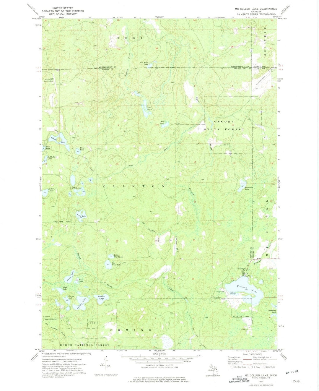 1972 McCollum Lake, MI - Michigan - USGS Topographic Map