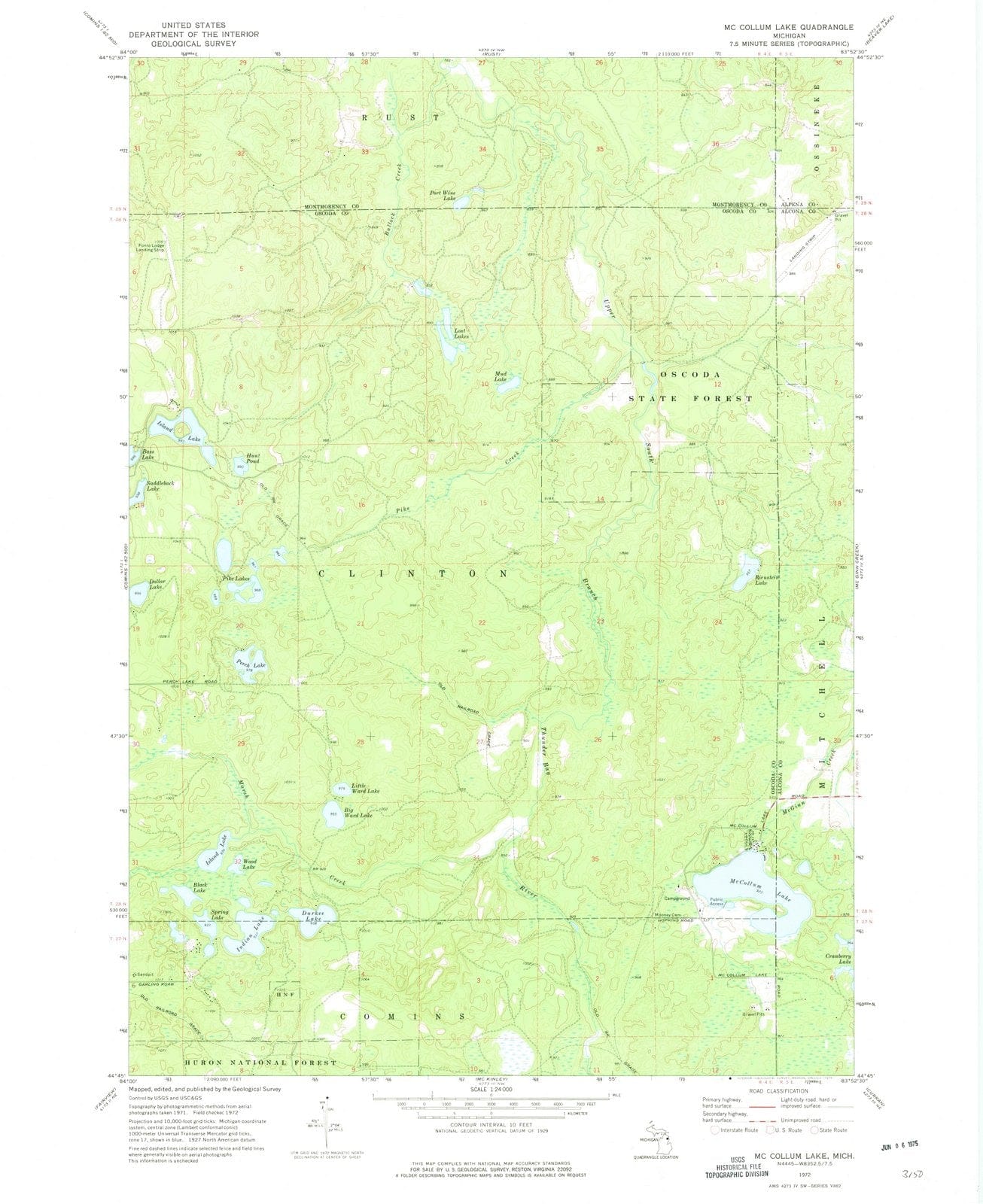 1972 McCollum Lake, MI - Michigan - USGS Topographic Map