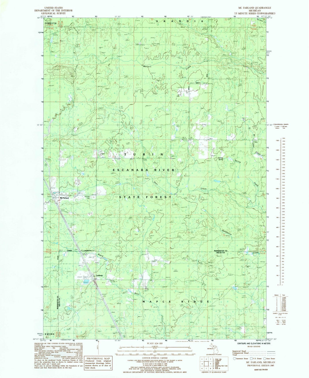 1985 McFarland, MI - Michigan - USGS Topographic Map