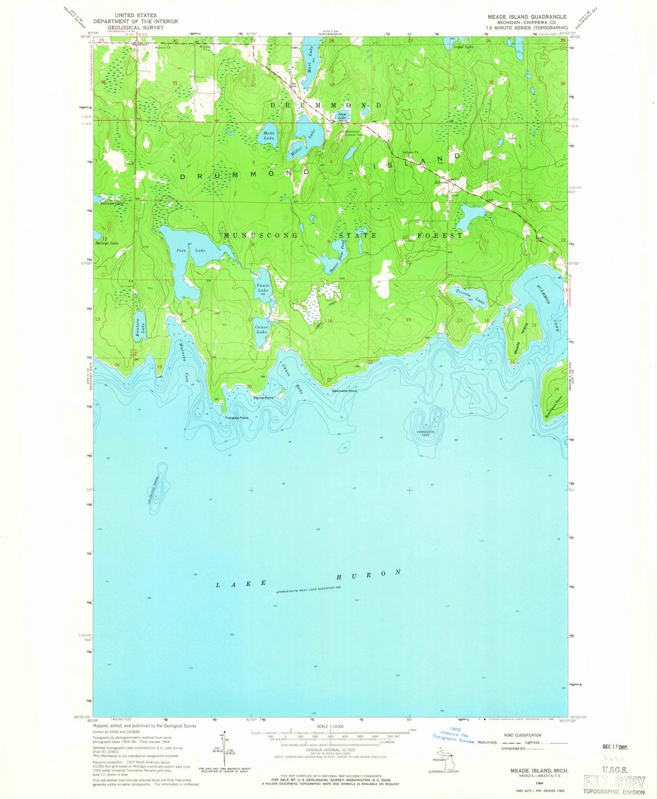 1964 Meade Island, MI - Michigan - USGS Topographic Map