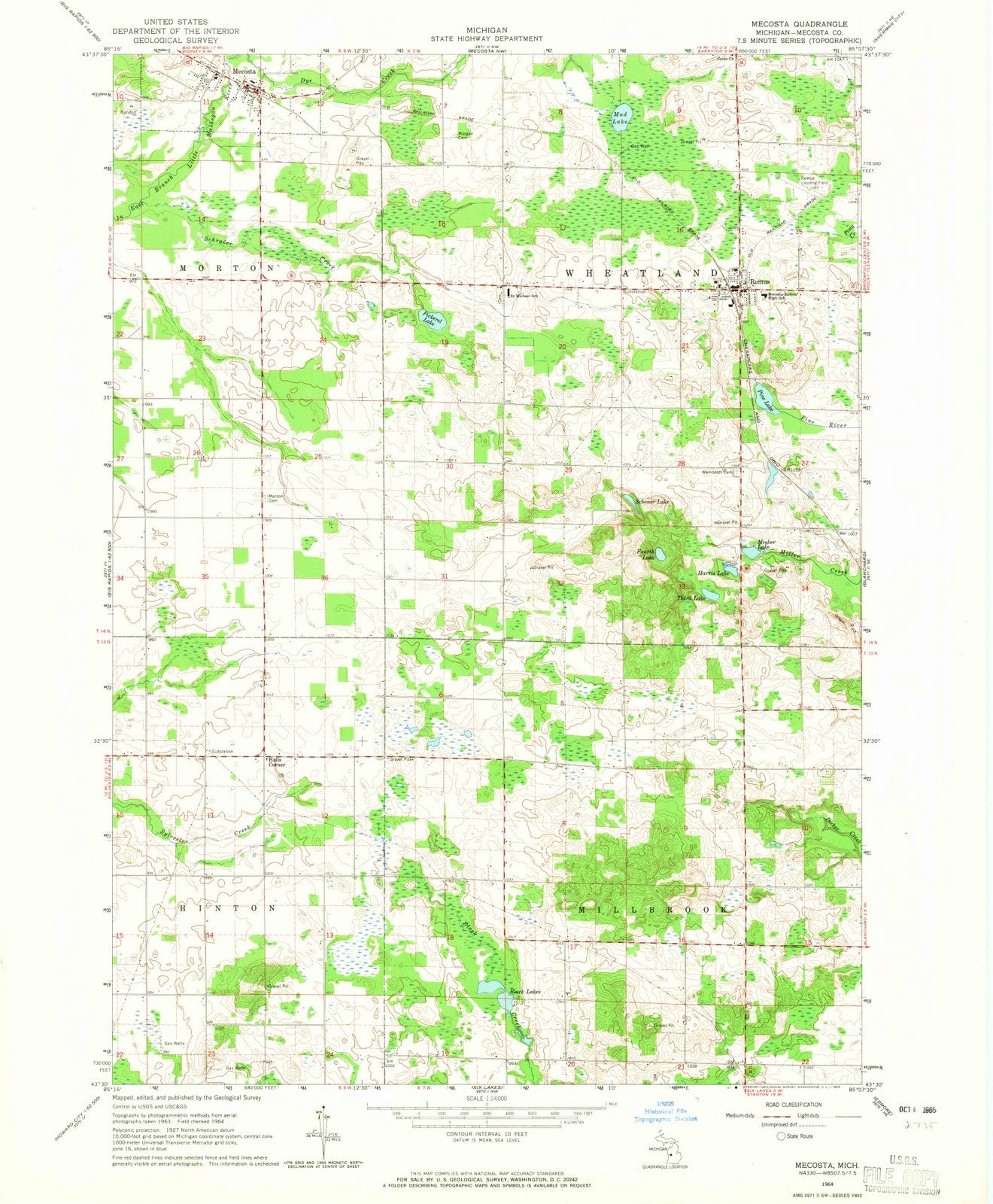 1964 Mecosta, MI - Michigan - USGS Topographic Map
