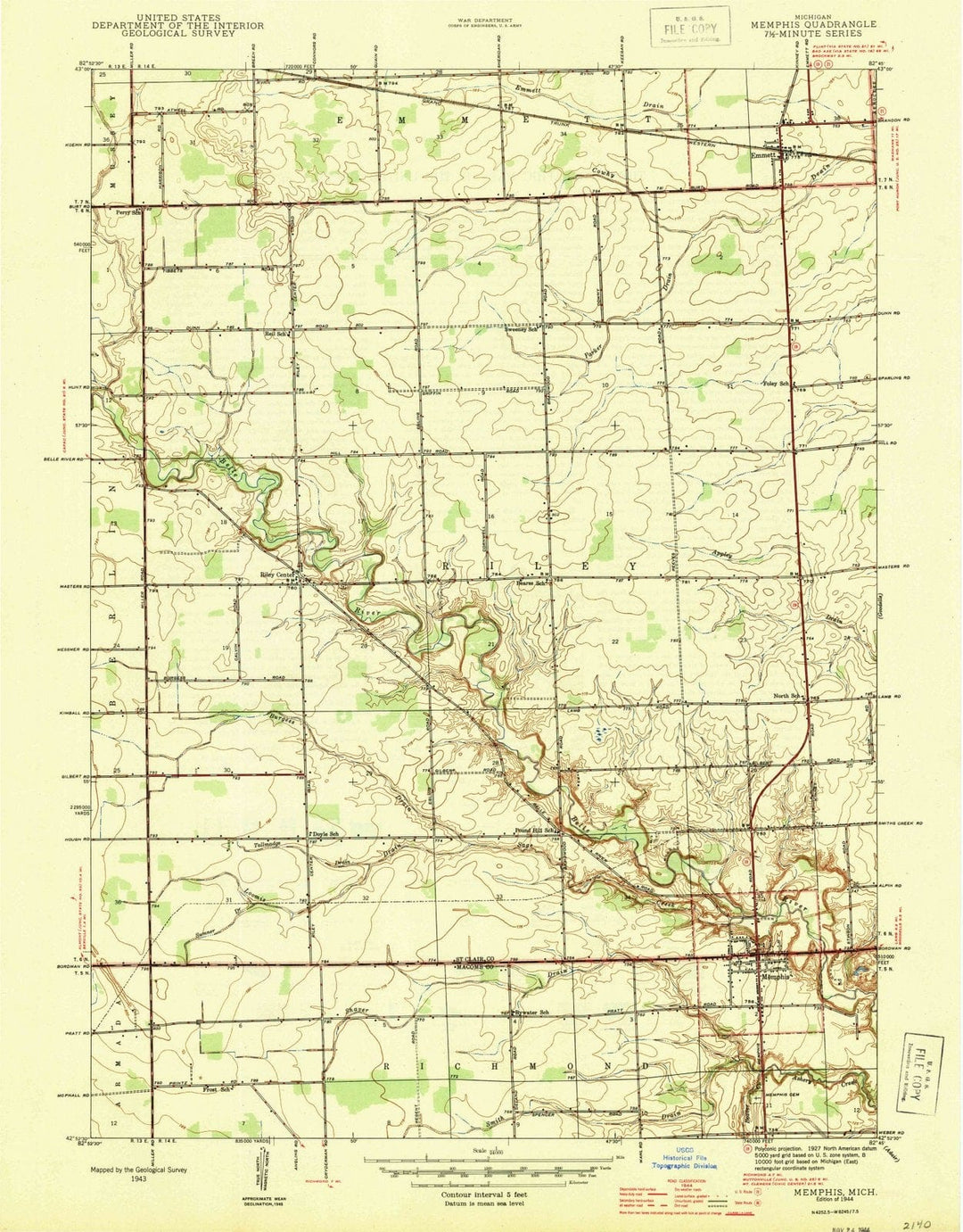 1944 Memphis, MI - Michigan - USGS Topographic Map