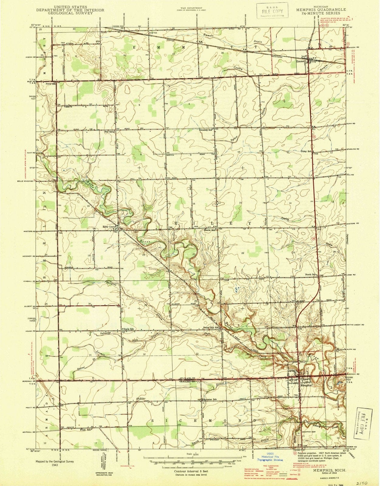 1944 Memphis, MI - Michigan - USGS Topographic Map