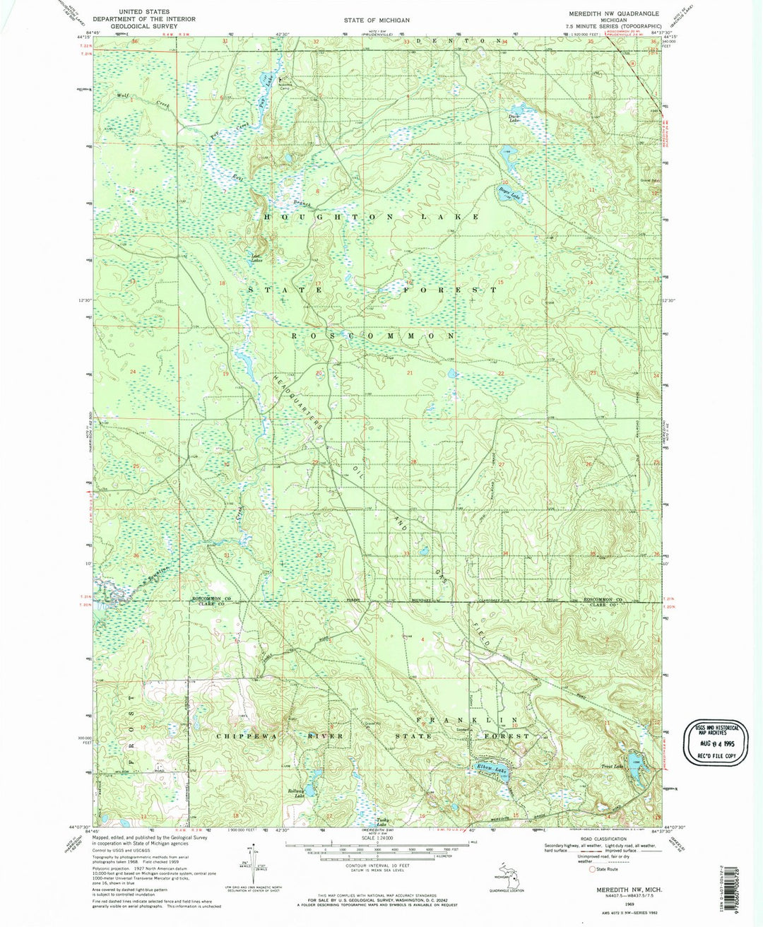 1969 Meredith, MI - Michigan - USGS Topographic Map