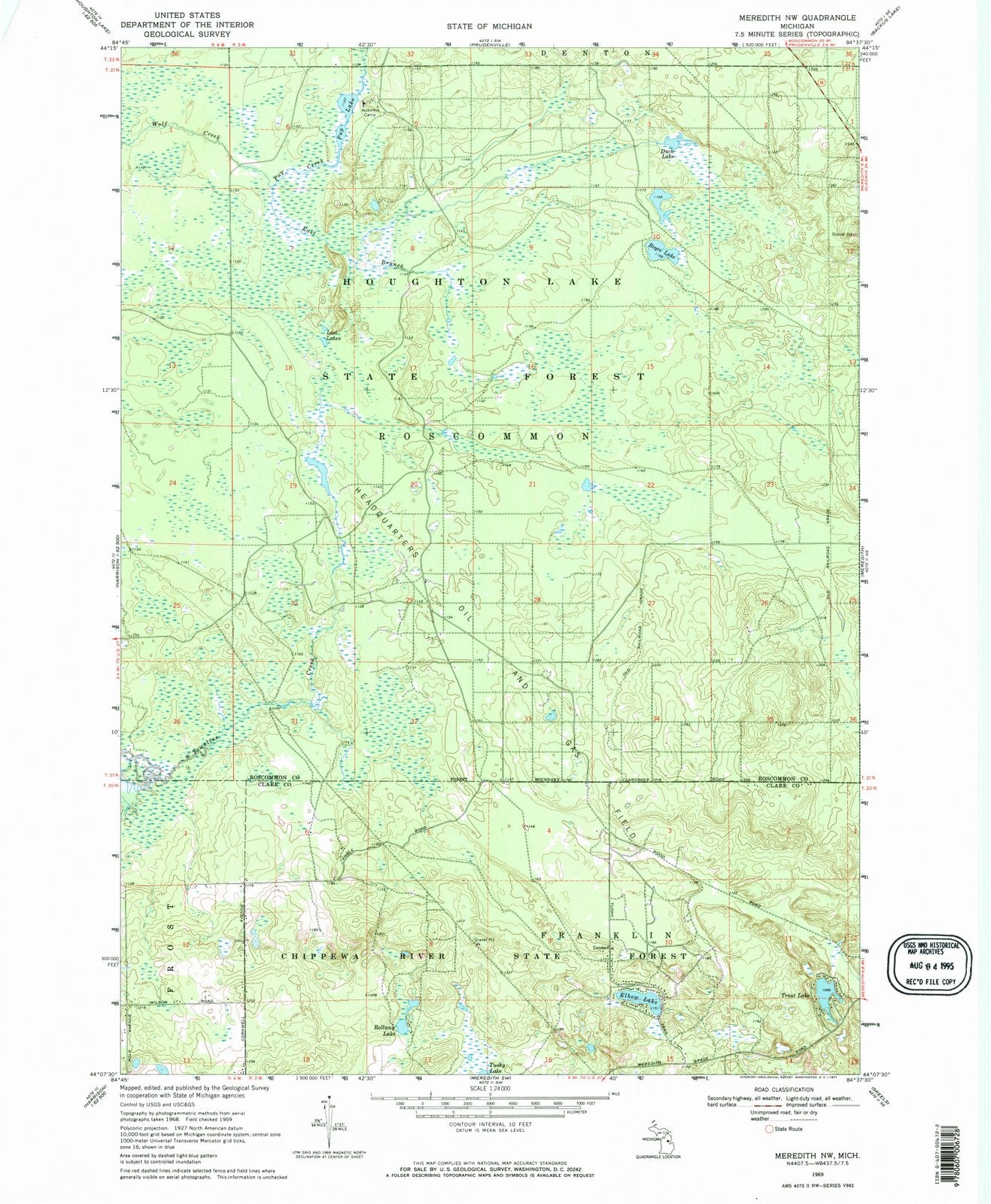 1969 Meredith, MI - Michigan - USGS Topographic Map