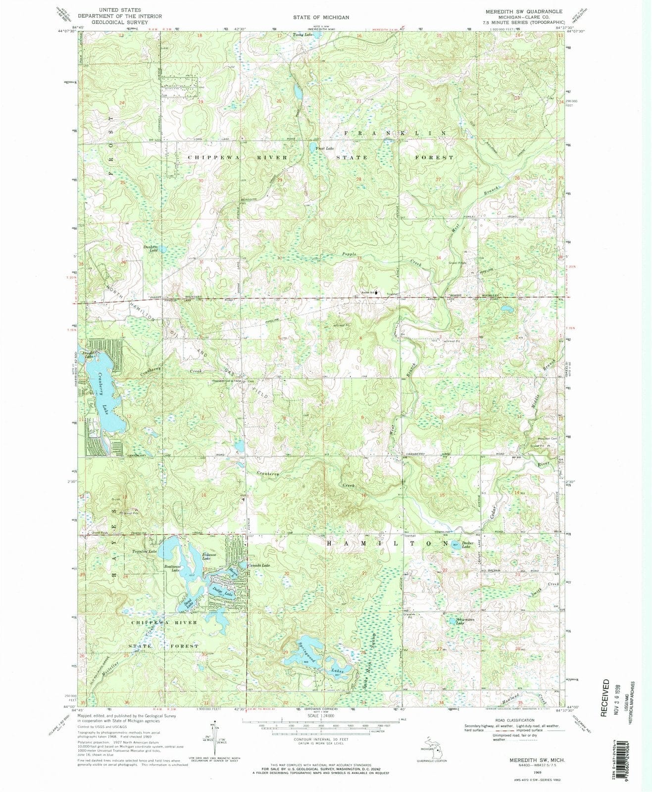 1969 Meredith, MI - Michigan - USGS Topographic Map v2