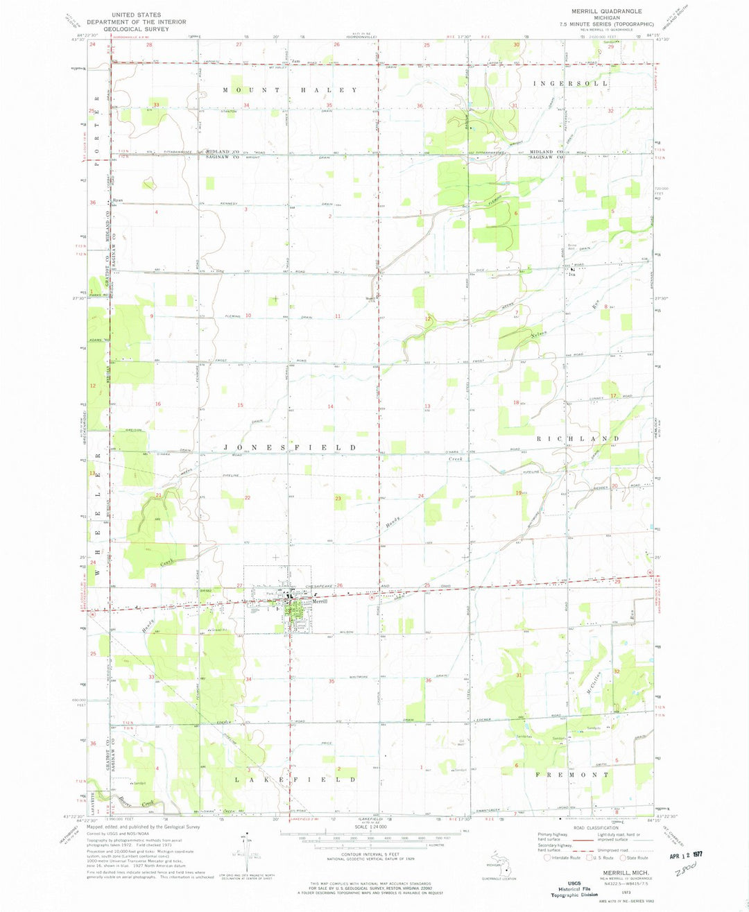 1973 Merrill, MI - Michigan - USGS Topographic Map