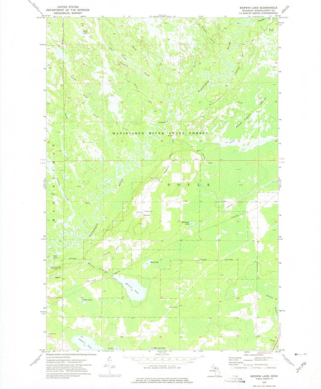 1972 Merwin Lake, MI - Michigan - USGS Topographic Map