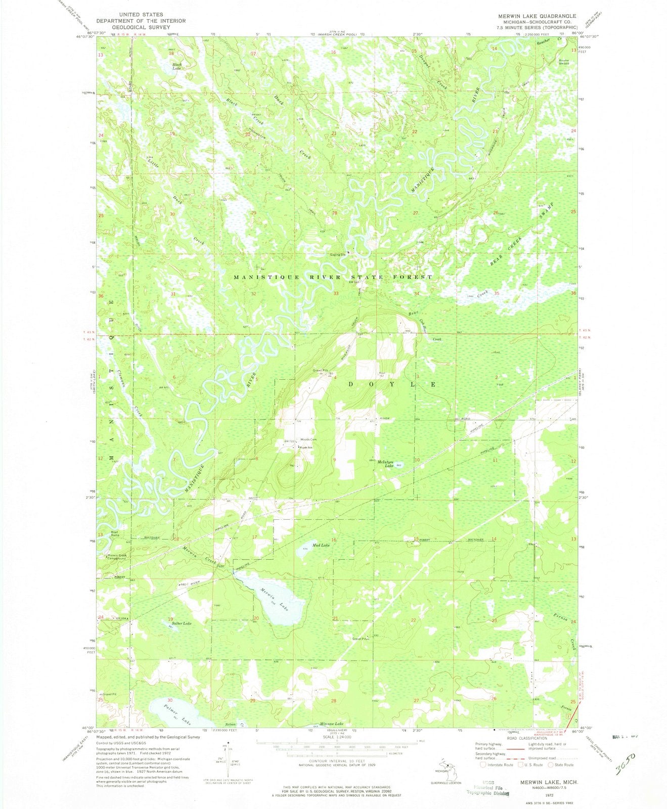 1972 Merwin Lake, MI - Michigan - USGS Topographic Map