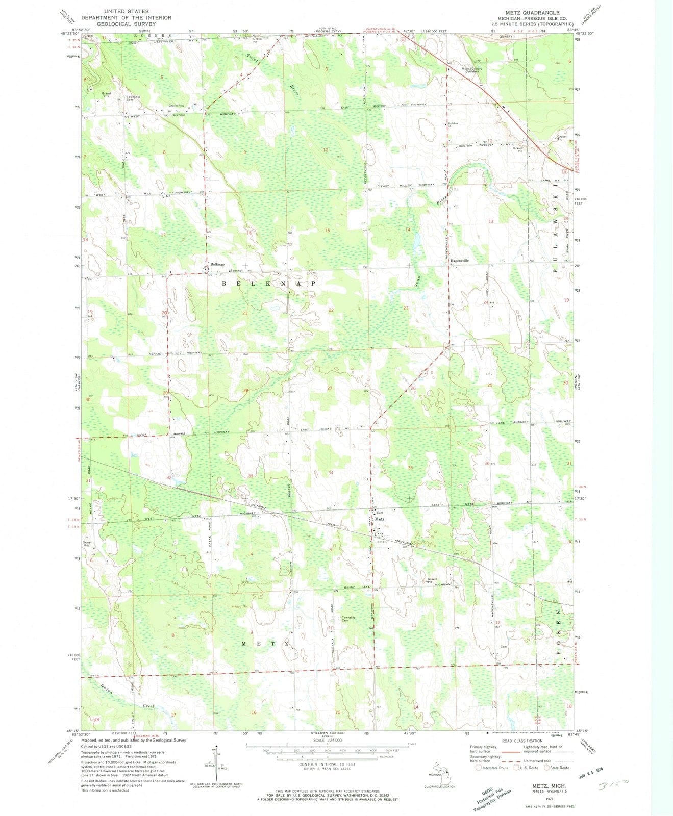 1971 Metz, MI - Michigan - USGS Topographic Map