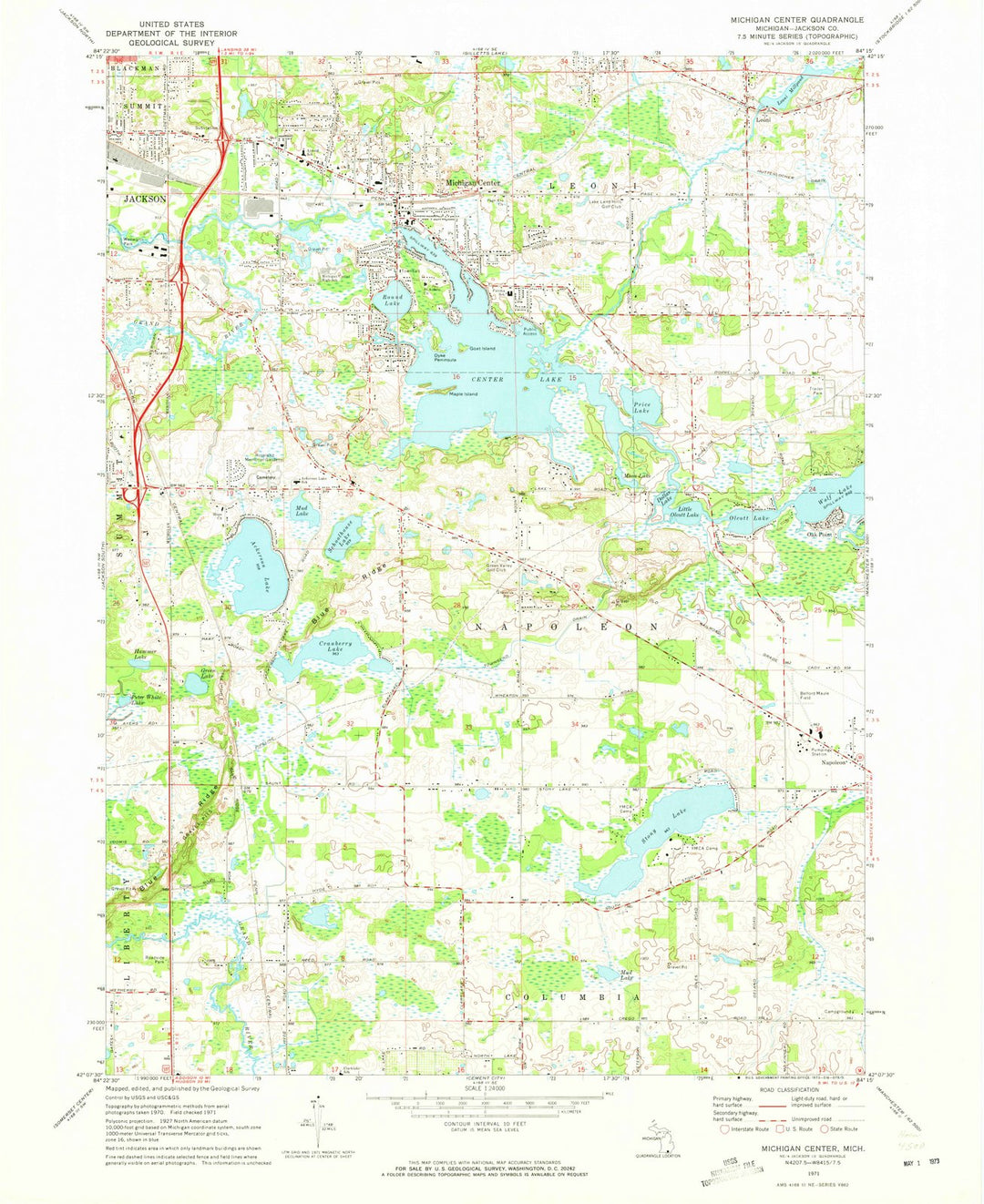 1971 Michigan Center, MI - Michigan - USGS Topographic Map