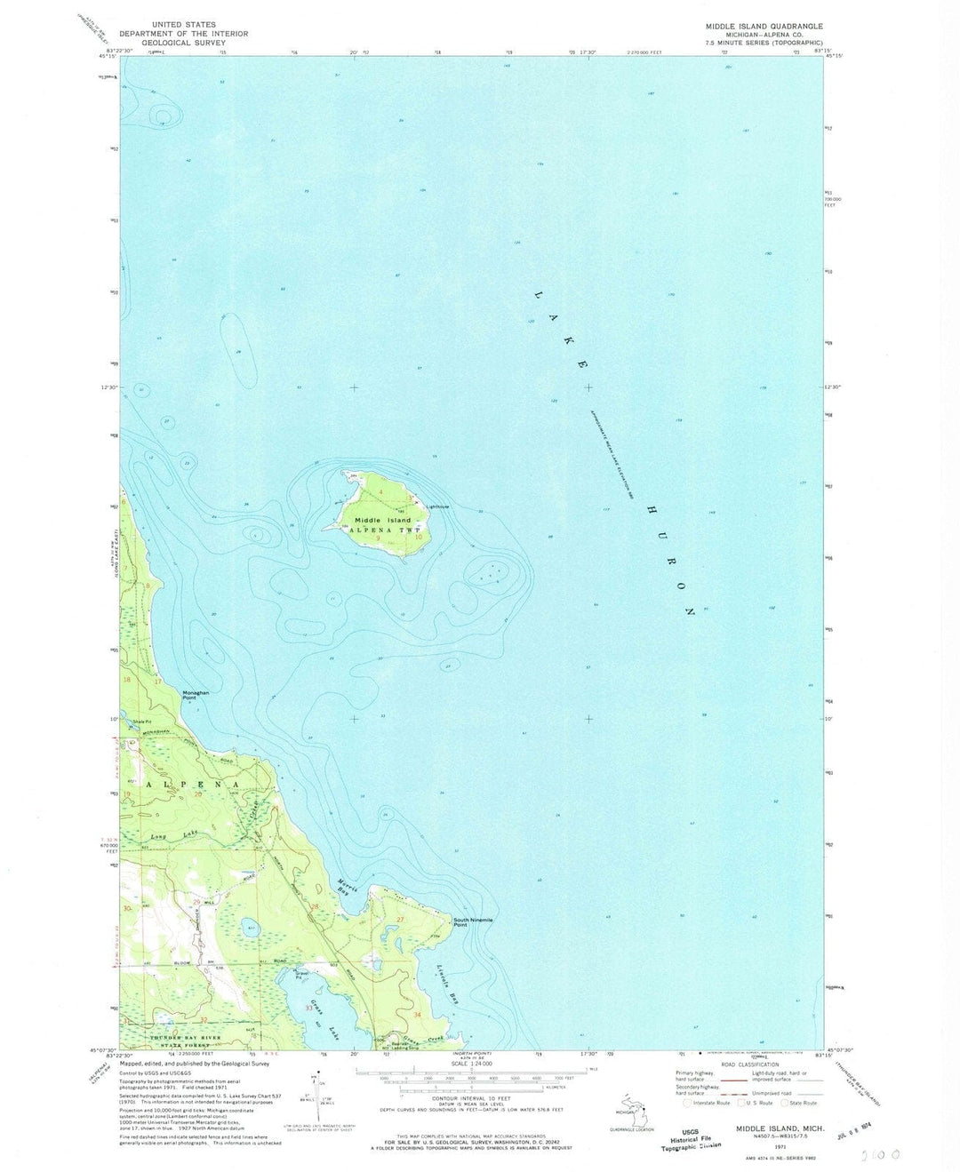 1971 Middle Island, MI - Michigan - USGS Topographic Map