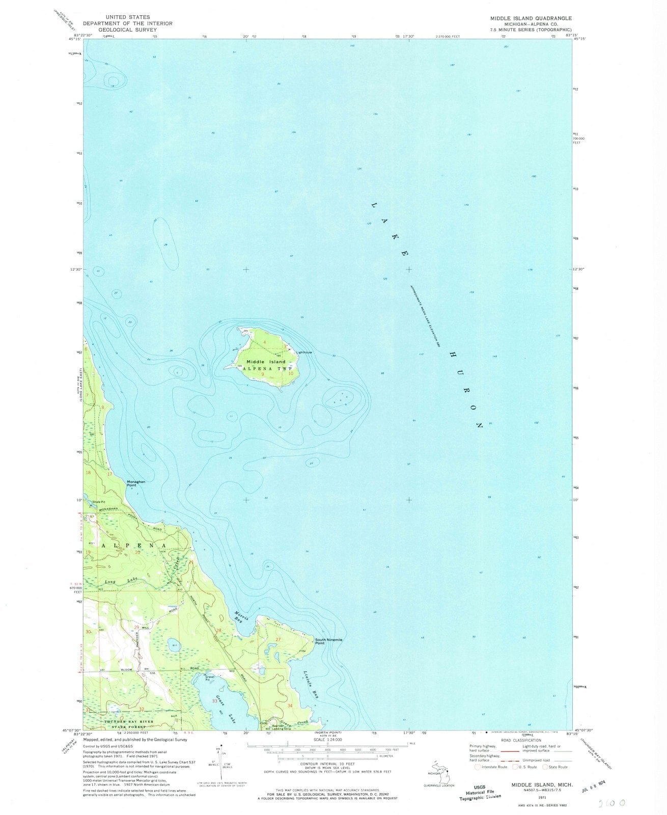 1971 Middle Island, MI - Michigan - USGS Topographic Map