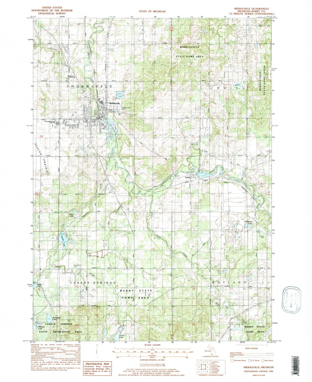1982 Middleville, MI - Michigan - USGS Topographic Map