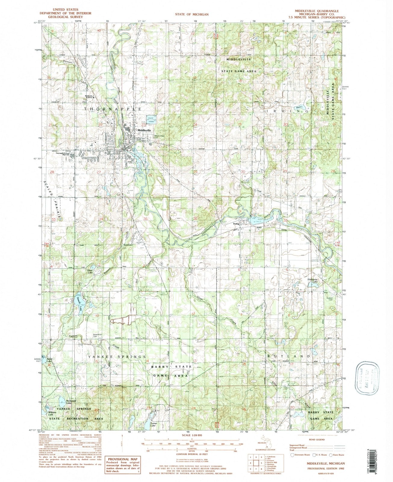 1982 Middleville, MI - Michigan - USGS Topographic Map