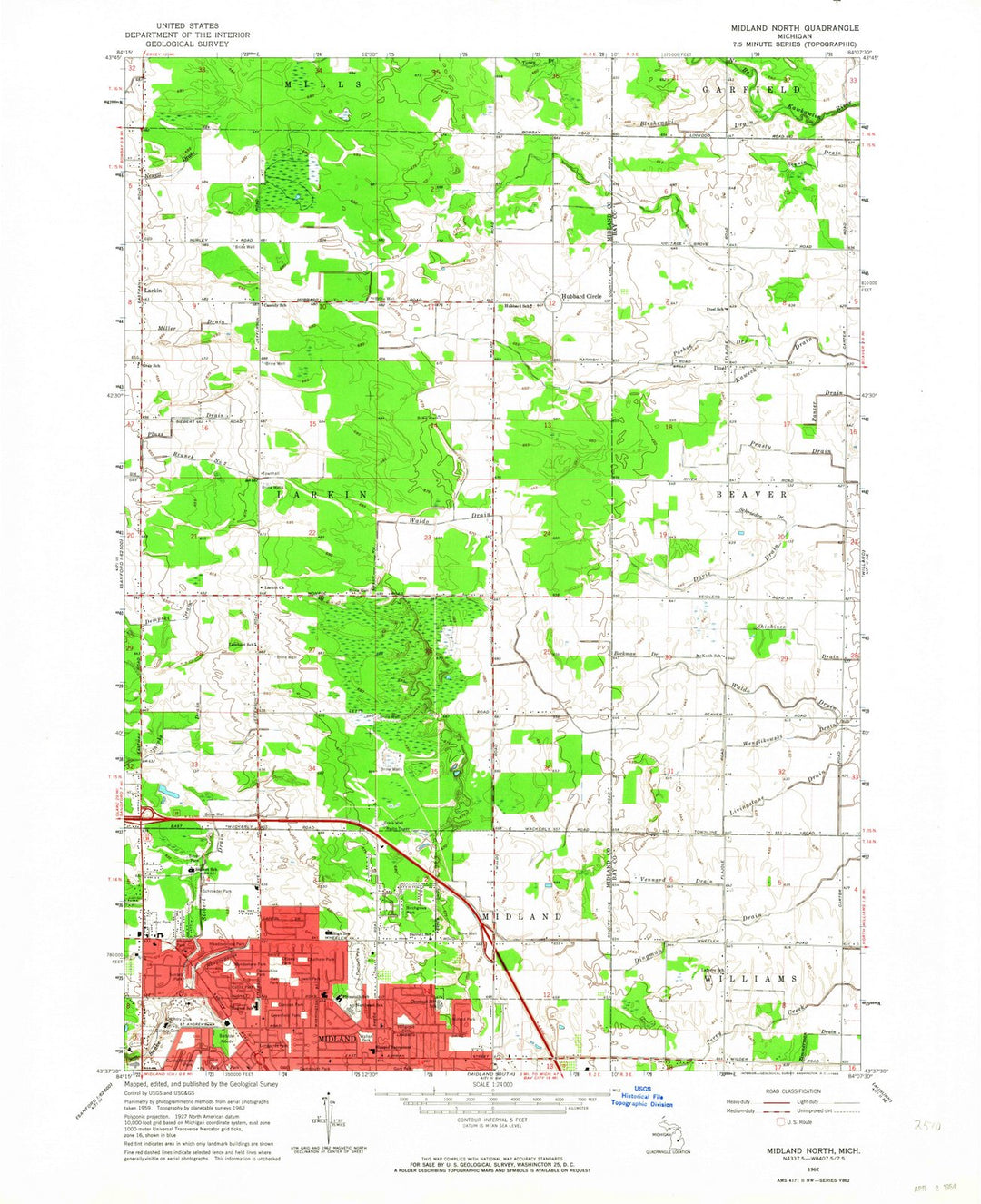 1962 Midland North, MI - Michigan - USGS Topographic Map