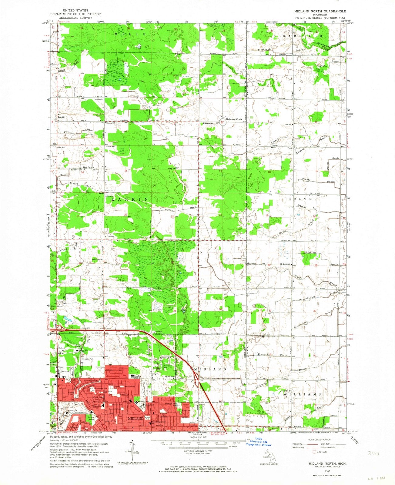1962 Midland North, MI - Michigan - USGS Topographic Map