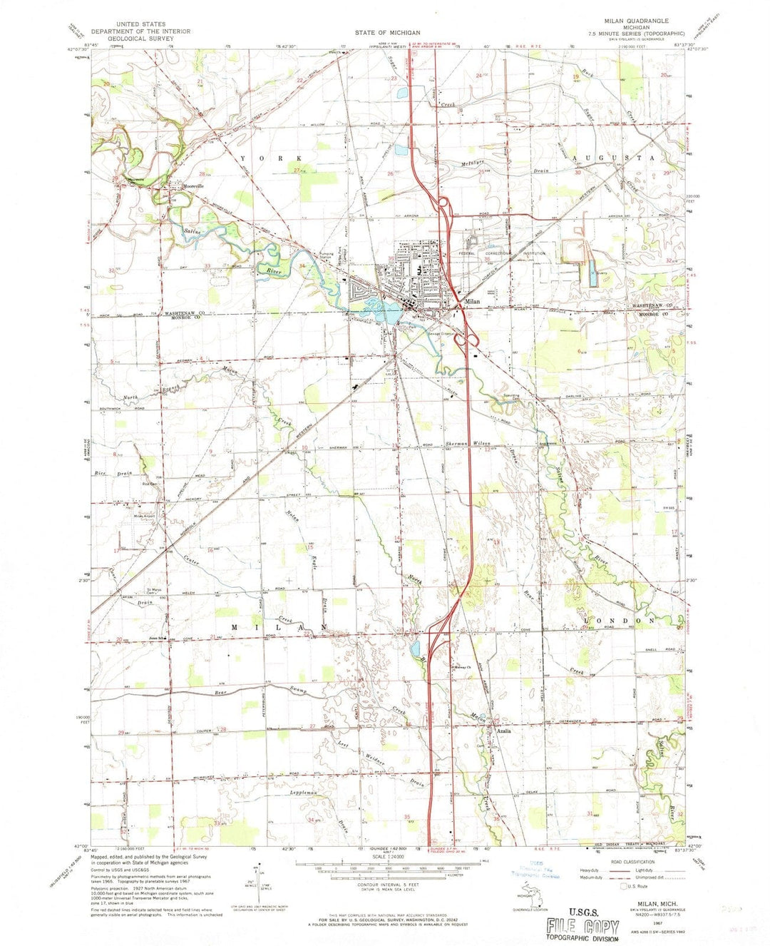 1967 Milan, MI - Michigan - USGS Topographic Map