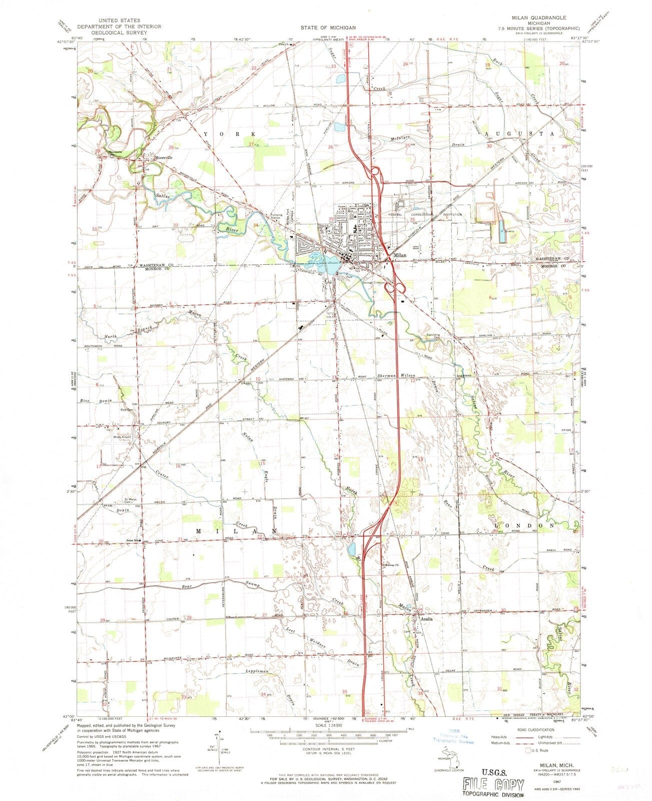 1967 Milan, MI - Michigan - USGS Topographic Map